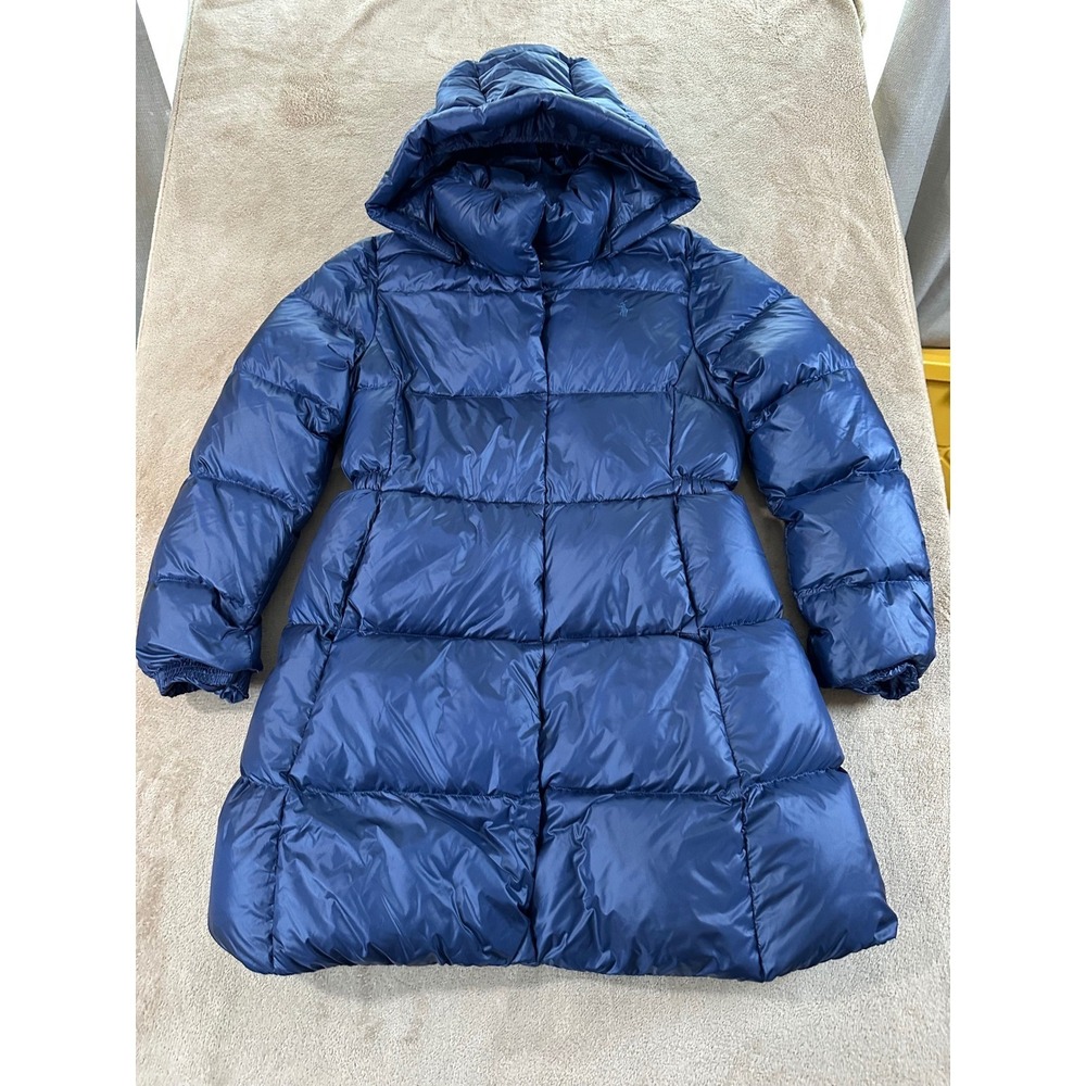 Polo Ralph Lauren Duck Down Puffer Coat Hooded Parka Girls Size XL 16 Blue EUC